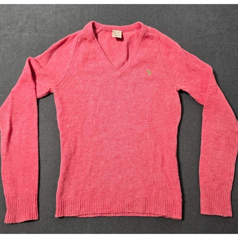 Abercrombie & Fitch Sweater Womens M Pink V-Neck Lamb's Wool Blend Pullover Y2K